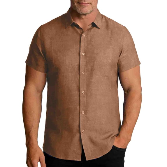 Blczomt Linen Big and Tall T Shirts for Men Yellow Button Up Soft Short Sleeve T Shirts Button Down Tees Men