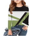 thumbnail image 1 of Blczomt Long Sleeve Girls Tee Shirts Cute Casual T-Shirt Fashion Geometric Print Green Crewneck Girl Clothes, 1 of 4