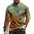 thumbnail image 1 of Blczomt Long Sleeve Mens Shirts Trendy Casual Brown Crew Neck Tie Dye T Shirt M, 1 of 3