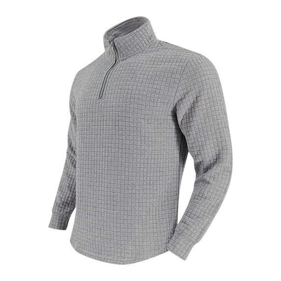 Blczomt Long Sleeve Sweatshirts Men Waffle Knit Plain Pullover Gray Quarter Zip Winter Casual Mens Clothing