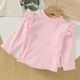 thumbnail image 1 of Blczomt Long Sleeve Toddler Girls Shirts Winter Thermal T-Shirt Ruffle Pink Basic Plain Crewneck Baby Clothes for Girls, 1 of 3
