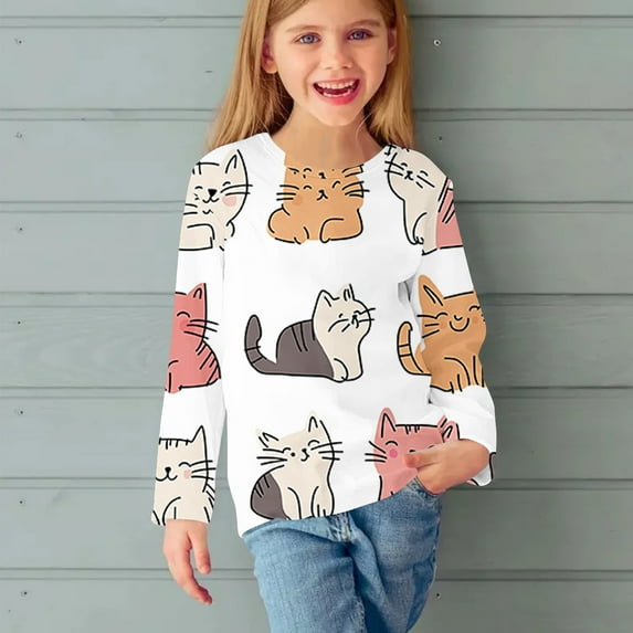 Blczomt Long Sleeve Toddler T Shirts Graphic Cute Tees Basic Casual Fashion Tunic Tshirts for Kids Girls