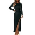 thumbnail image 1 of Blczomt Long Sleeve Winter Dresses for Women Black Sexy Maxi Bodycon Solid Dressy Crew Neck Backless Dress, 1 of 5