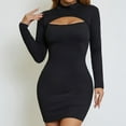 thumbnail image 1 of Blczomt Long Sleeve Womens Dresses 2025 Black Mini Sexy Bodycon Formal Crew Neck Trendy Plain Dresses, 1 of 9