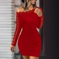 thumbnail image 1 of Blczomt Long Sleeve Womens Dresses Mini Red Lace Sexy Bodycon Off Shoulder Party Trendy Dresses, 1 of 6