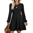 thumbnail image 1 of Blczomt Loose Womens Dress Black Plain Midi Long Sleeve A Line Crew Neck Flowy Trendy Dresses, 1 of 6