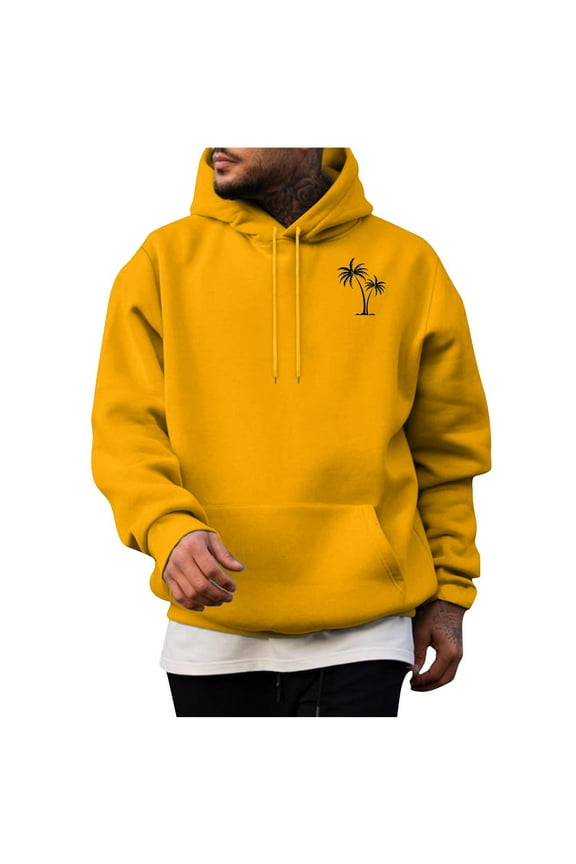 Men Hoodie Half Zip Plain Long Sleeve Hoodies Loose Casual Drawstring Yellow Fashion