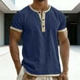 thumbnail image 1 of Blczomt Men Shirts Henley Blue Oversized Soft T-Shirts Short Sleeve Plain Summer Tshirt Men, 1 of 6
