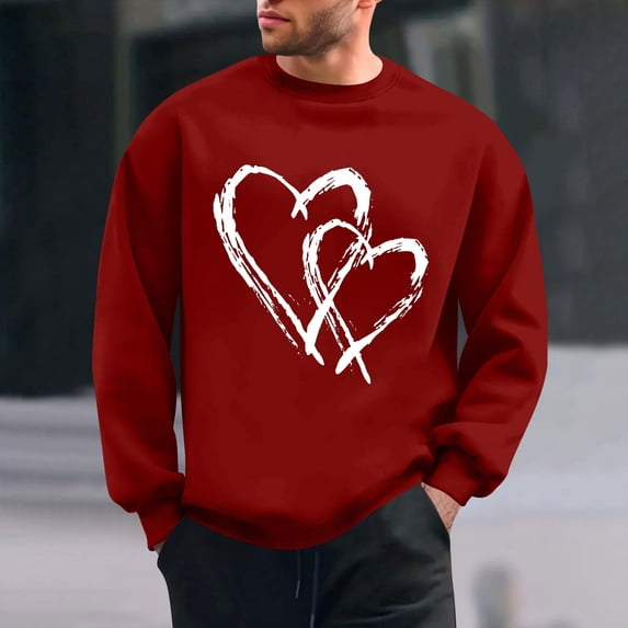 Blczomt Men Sweatshirts Pullover Graphic Valentines Day Sweatshirt Long Sleeve Fall Winter Crewneck Red Men's Clothing