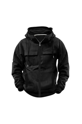 Men's Hoodie Full Zip Tactical Jacket Black Fall 2025 Long Sleeve Winter Clothes