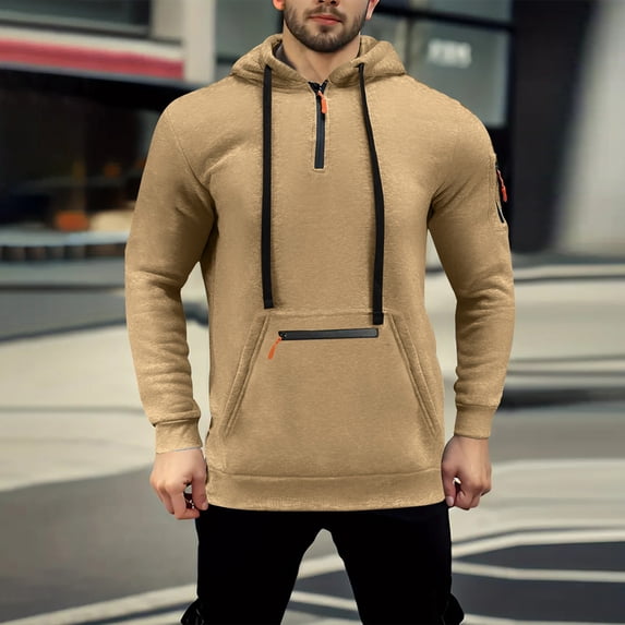 Blczomt Men's Hoodie Pullover Plain Hoodie Yellow Casual Long Sleeve Half Zip Fashion Clothing
