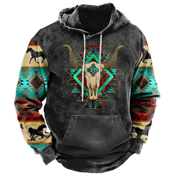 Blczomt Men's Hoodies Plain Drawstring Western Hoodie Winter Pullover Black Aztec Fall Clothes