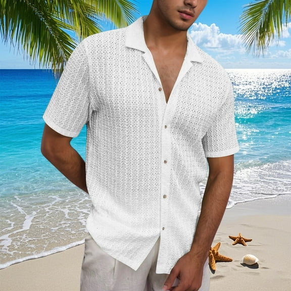 Blczomt Men's Shirts Plain Button Down Summer Beach Shirt Casual Collared White Solid Tops