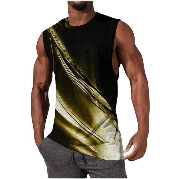 Blczomt Men's Tank Top Workout Muscle Tank Tops Summer Sleeveless Graphic Yellow Crew Neck Men Shirts