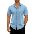 thumbnail image 1 of Blczomt Mens Big and Tall Button Down Shirt Button-Up Plain Collared Shirt Blue Casual Summer Beach Tshirts, 1 of 6
