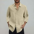 thumbnail image 1 of Blczomt Mens Button Down Short Sleeve Shirt Button Up Summer Collar Shirts Casual Plain 3/4 Sleeve Yellow Clothes, 1 of 5