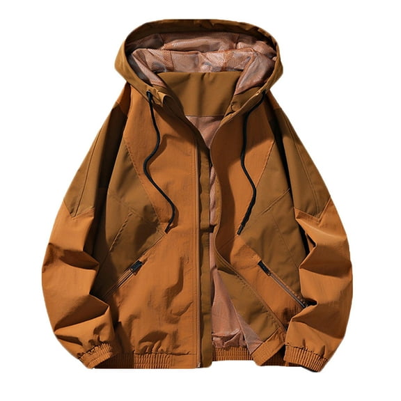 Blczomt Mens Fall Jackets Brown Full Zip Windbreaker Jacket Casual Plain Hooded Lightweight Mens Coats XXXXXL