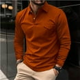thumbnail image 1 of Blczomt Mens Golf Polo Long Sleeve Collared Brown Polo Casual Pocket Button Men Fashion, 1 of 6