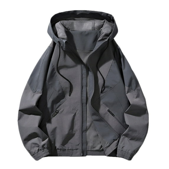 Blczomt Mens Jacket Fall Gray Windbreaker Full Zip Jacket Hooded Plain Casual Lightweight Men Coat XXL