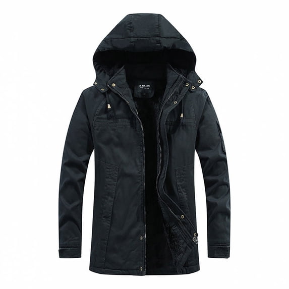 Blczomt Mens Jackets Black Parka Full Zip Cotton Jacket Convertible Hood Heavy Warm Men's Coat XL