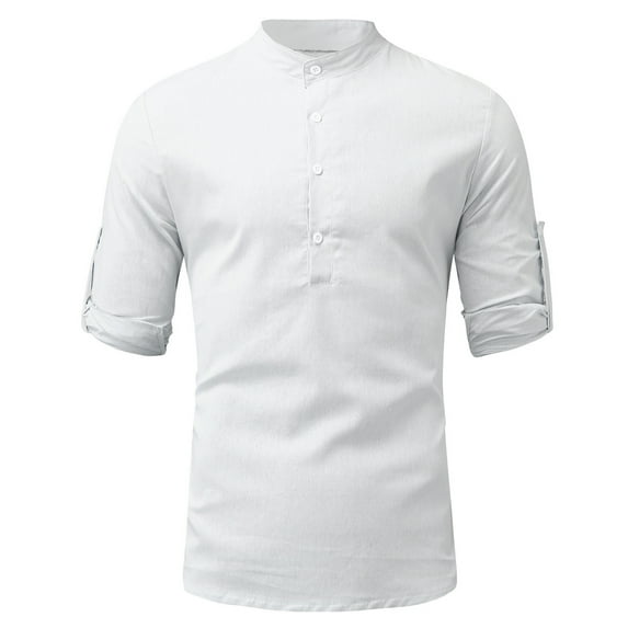 Blczomt Mens Shirts Clearance Long Sleeve White Solid Collared Cotton and Linen Casual Button Down Shirts 4xl