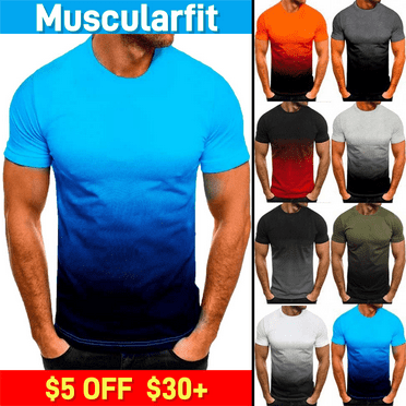 Muscularfit Mens Shirts Blue Short Sleeve Gradient Crew Neck T Shirt 2xl
