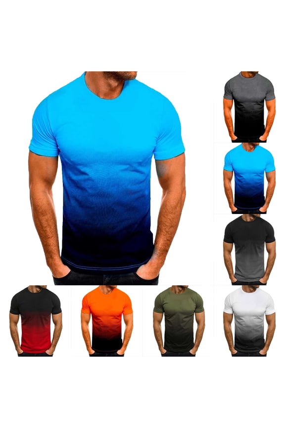 Mens Shirts Blue Short Sleeve Gradient Crew Neck T Shirt 2xl