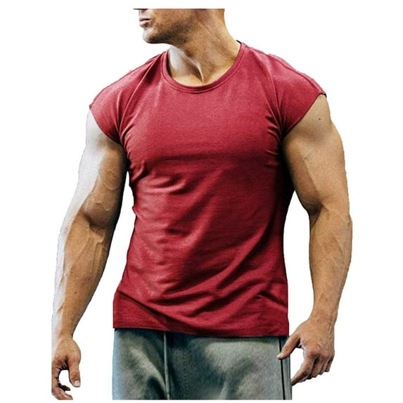 Blczomt Mens Shirts Trendy Casual Red Sleeveless Muscle Crew Neck Solid Tank Tops Xl