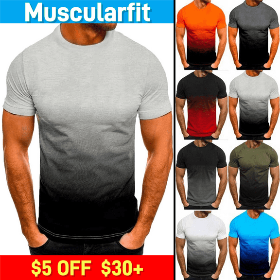 Muscularfit Mens Shirts Gray Short Sleeve Crew Neck Gradient T Shirt 2xl
