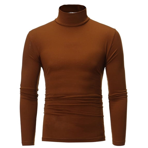Blczomt Mens Shirts Long Sleeve Brown Collared Solid T Shirt S
