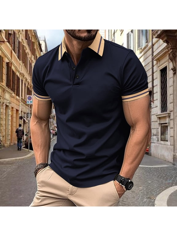 Mens Shirts Polo Soft Blue Summer Tees Big & Tall Collared Short Sleeve Men's Fashion