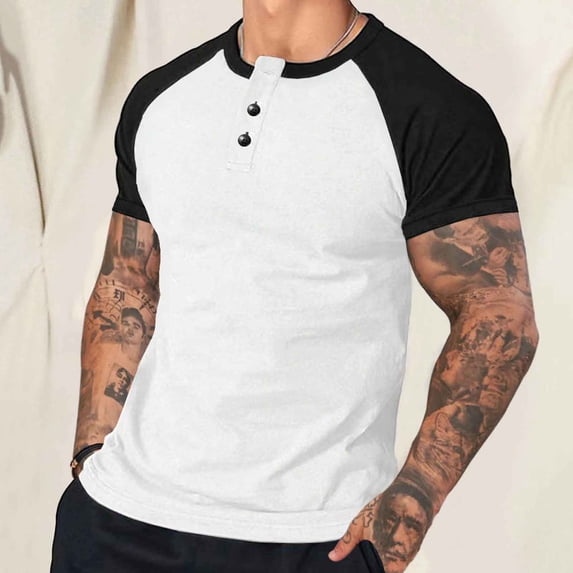 Blczomt Mens Shirts Short Sleeve White Henley 2026 Tee Raglan Regular-Fit Summer Tshirts Men