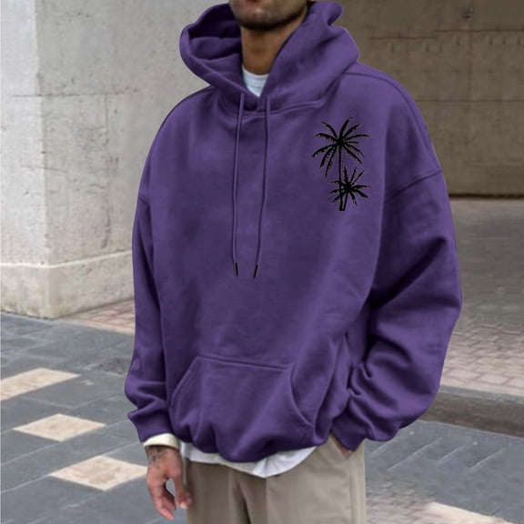 Blczomt Mens Sweatshirt Hooded Graphic Pullover Casual Winter Purple Long Sleeve Mens Clothes