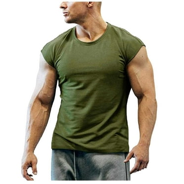 Blczomt Mens T-Shirts Clearance Under $5 Sleeveless Green Solid Muscle Crew Neck Tank Tops Xl