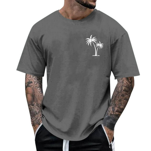 Blczomt Mens T Shirts Palm Tree Printed Summer Beach Casual Graphic Tees Crew Neck Short Sleeve Loose Gray Men's Shirt