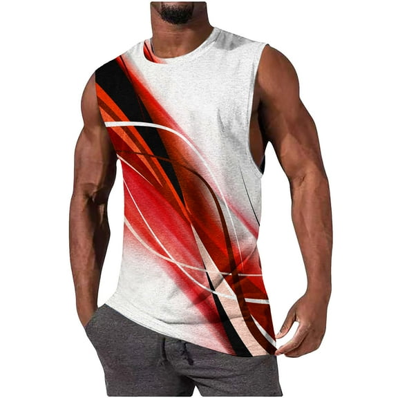 Blczomt Mens Tank Tops Under $5 Workout Muscle Tanks Graphic Summer Orange Sleeveless Crew Neck Men Clothing