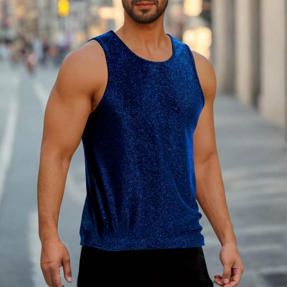 Blczomt Mens Tank Tops Under $5 Workout Sleeveless Tees Gym Athletic Blue Summer Tank