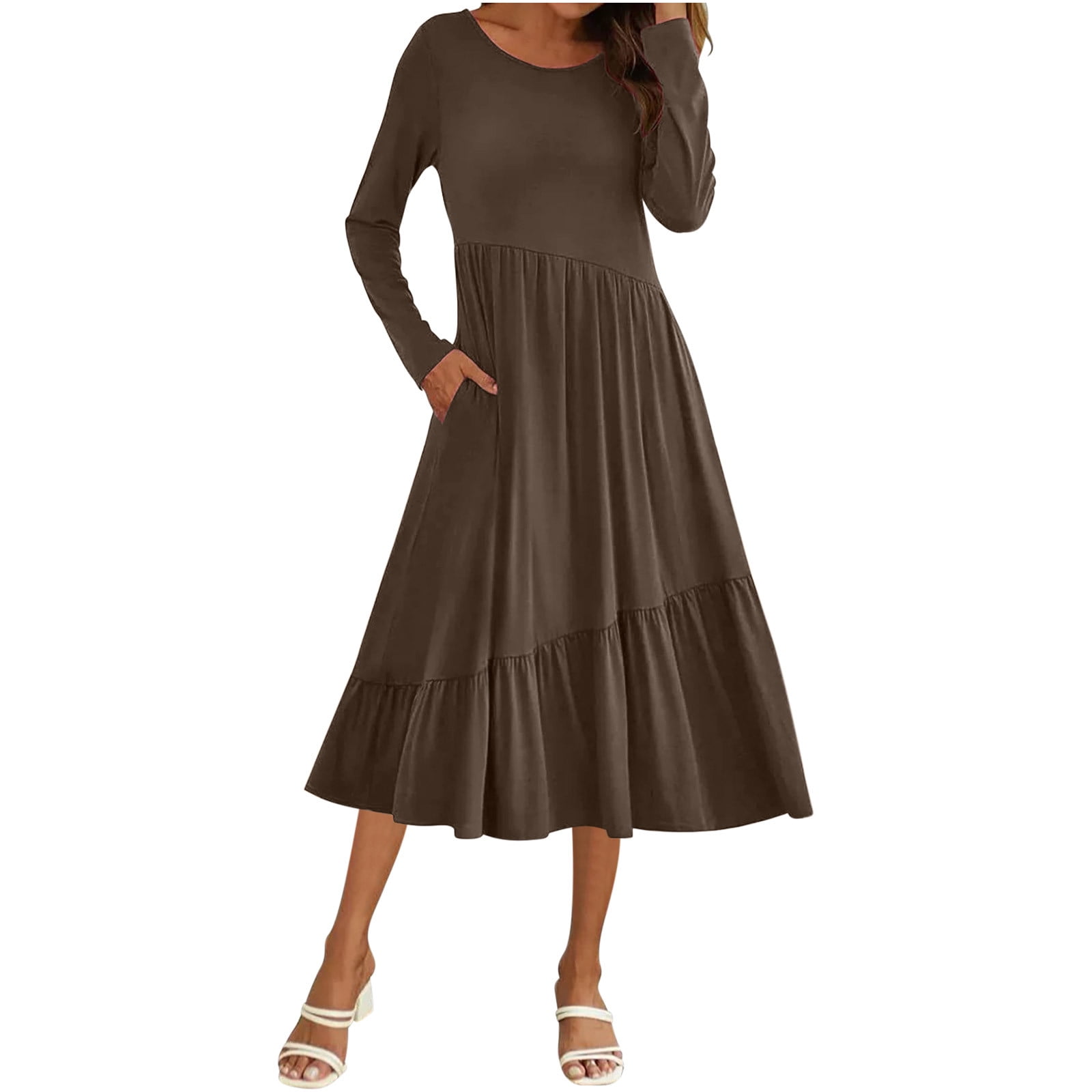 Structure Long Sleeve Midi Dress Brown 1