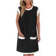 thumbnail image 1 of Blczomt Mini Dresses for Women Under $10 Short Summer Dress with Pockets Colorblock Cap Sleeve Ribbed Black Womens Dress, 1 of 5