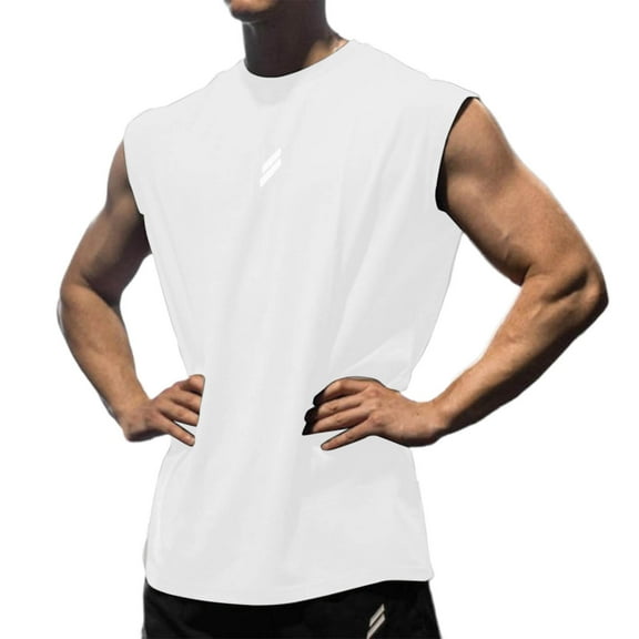 Blczomt Muscle Sleeveless Shirts for Men Tank Workout Shirts Sleeveless White Round Neck Athletic Tops