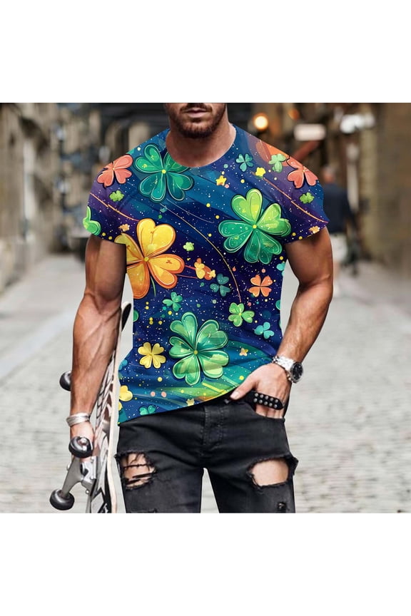 Oversized Mens Short Sleeve Shirts Casual Blue Soft St Patricks Day Shirt Shamrock Summer Clover Graphic Mens Clothes