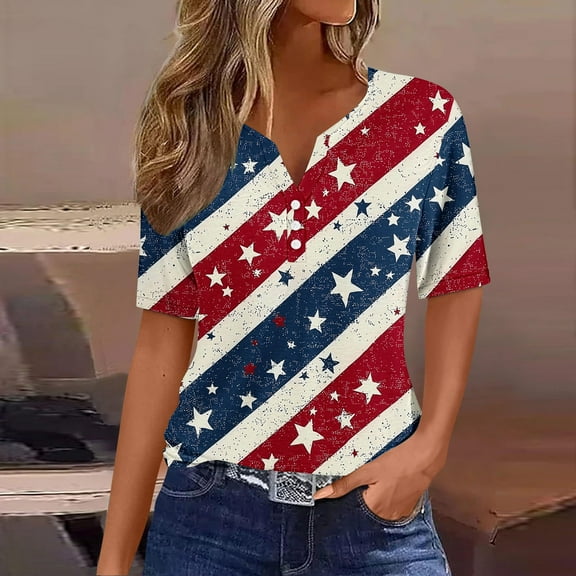 Blczomt Patriotic Short Sleeve Tops for Women Casual Tees Red 2025 Independence Day July 4th Womens Plus Size Blouses