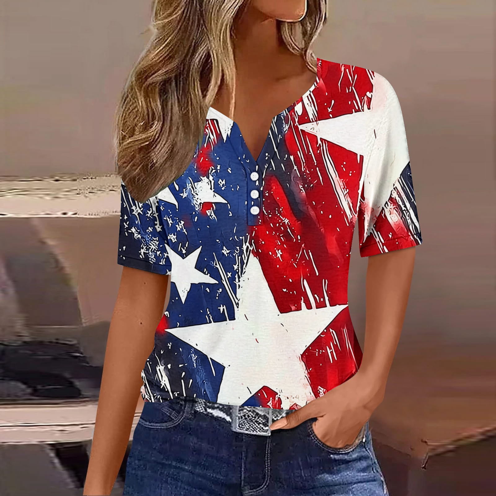 Blczomt Patriotic Womens Tops Short Sleeve Casual T Shirt Independence ...