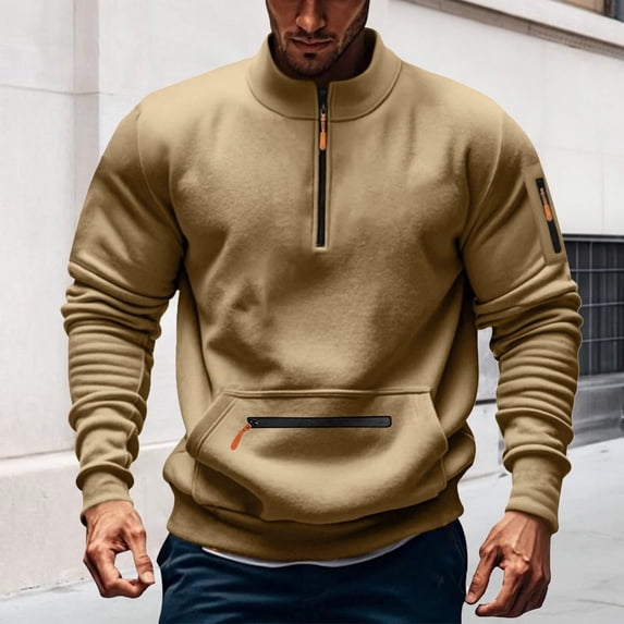 Blczomt Plain Big and Tall Sweatshirt Long Sleeve Sweatshirt Casual Pullover Winter Yellow Half Zip Men's Clothing,M