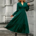 thumbnail image 1 of Blczomt Plain Dresses for Women 2025 Green Long Sleeve Wrap Flowy A Line V Neck Elegant Maxi Dress, 1 of 6