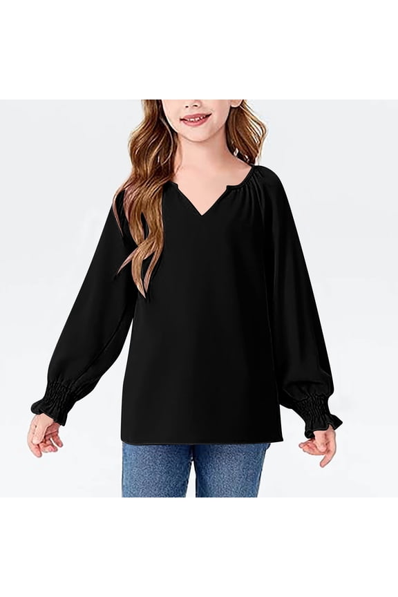 Plain Girls Tshirt Fashion Puff Sleeve Tees Casual Basic Loose Black Girls Tshirts