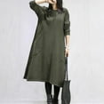 thumbnail image 1 of Blczomt Plain Winter Dresses for Women Casual Green Long Sleeve Plus Size Dress Pockets Crewneck Trendy Dress, 1 of 6