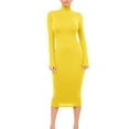 thumbnail image 1 of Blczomt Plain Womens Holiday Dress Dressy Casual Yellow Midi Long Sleeve Sheath Solid Formal Mock Neck Dress, 1 of 9