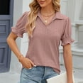 thumbnail image 1 of Blczomt Plain Womens Tops Short Sleeve Dressy Casual Shirts Red Work Elegant V Neck Formal Summer Blouses for Women 2025, 1 of 4