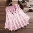 thumbnail image 1 of Blczomt Plus Size Tops for Women Long Sleeve Pink Plain Blouse Basic Lace Embroidered Blouses for Women XXL, 1 of 9